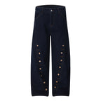 Trendy Multi-Button Design Wide-Leg Jeans for Men and Women, Loose and Comfortable Floor-Length Trousers eprolo