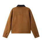Retro Color-Block Notched Collar Workwear Short Jacket with Rivet Design and Double-Headed Zipper for Men eprolo