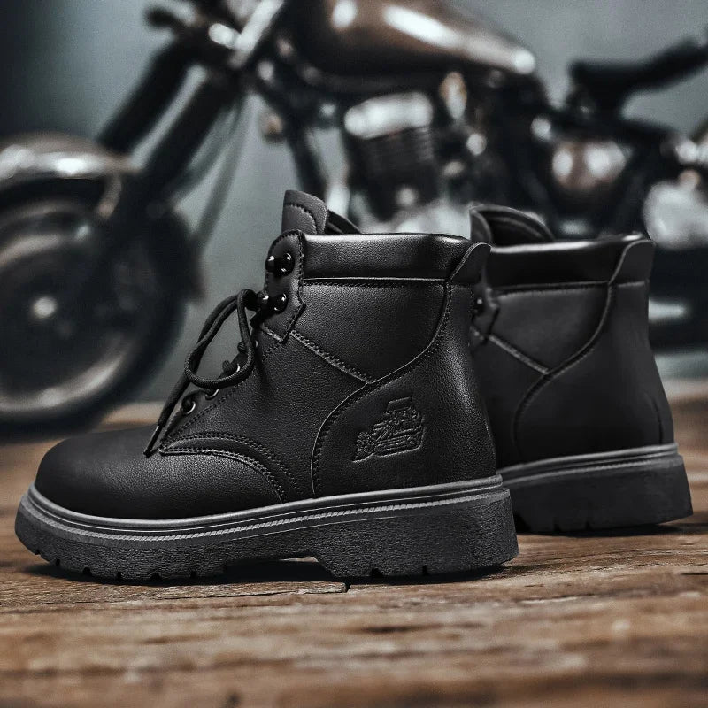 Work Security Black Boots Safety Shoe Classic Biker Ankle Footwear Fashion Non-slip Classic High Top Round Toe Wild Men's Shoes eprolo