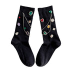 Summer and Spring European Luxury Love Diamond Black Chain Middle Tube Stacked Socks eprolo
