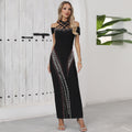 Elegant backless halter maxi dress with a fitted bodycon silhouette and beaded embellishments eprolo