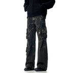 Heavyweight Multi-Pocket Tie-Dye Design Denim Trousers Straight Leg for Men and Women eprolo