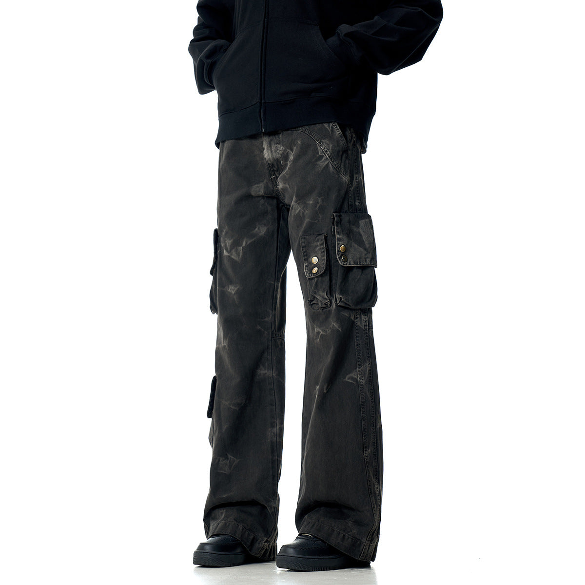 Heavyweight Multi-Pocket Tie-Dye Design Denim Trousers Straight Leg for Men and Women eprolo