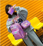 Holographic Laser Backpack Embroidered Crybaby Letters Hologram Backpack set School Bag +shoulder bags +penbags 3pcs/set eprolo
