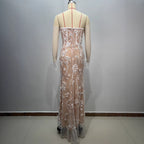 High-Quality Fashion Design Strapless Floral Decorated Boned Casual Long Mesh Bodycon Dress eprolo