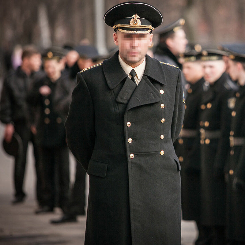 Replica Soviet Navy M69 Officer's Winter Overcoat - Black 12-Button Wool Melton Long Coat eprolo