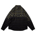 Gradient Dyed Loose Half-Open Chest Long Sleeve Plaid Shirt Men eprolo