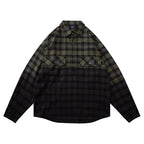 Gradient Dyed Loose Half-Open Chest Long Sleeve Plaid Shirt Men eprolo