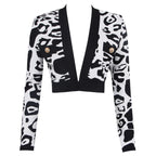 Latest Fashion Star Style Designer Women's Lion Buttons Black White Leopard Print Knitted Cardigan Short Jacke eprolo