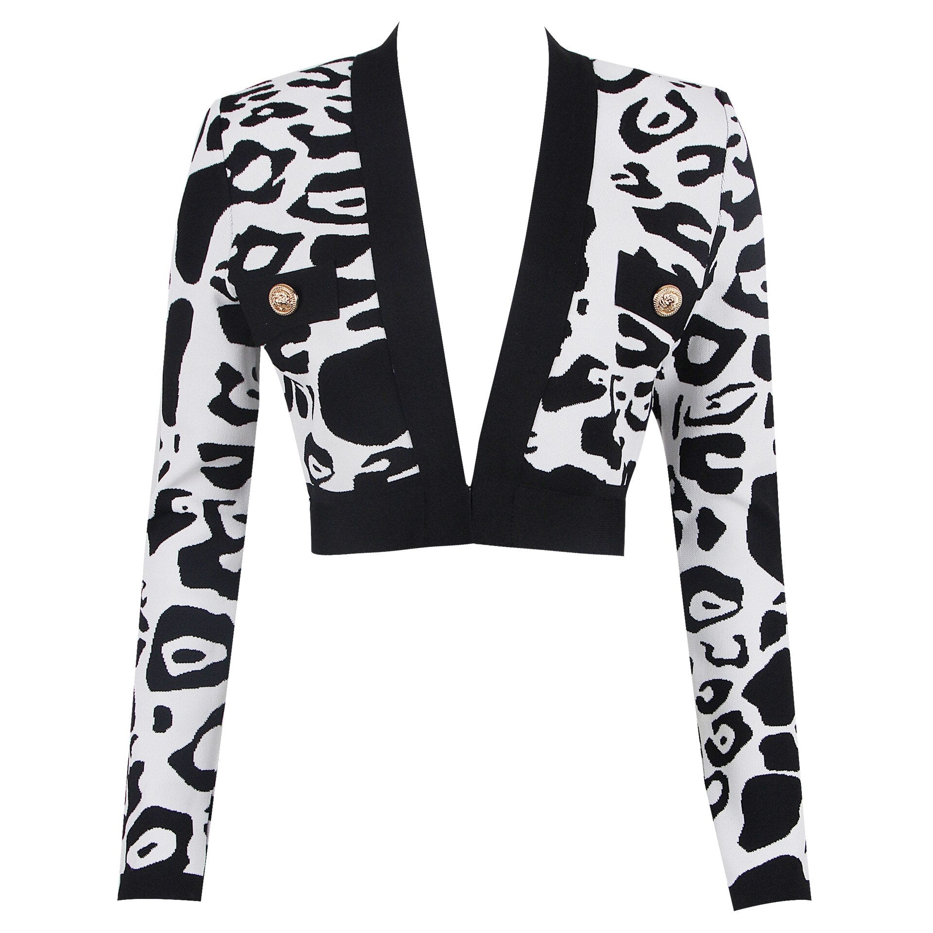 Latest Fashion Star Style Designer Women's Lion Buttons Black White Leopard Print Knitted Cardigan Short Jacke eprolo