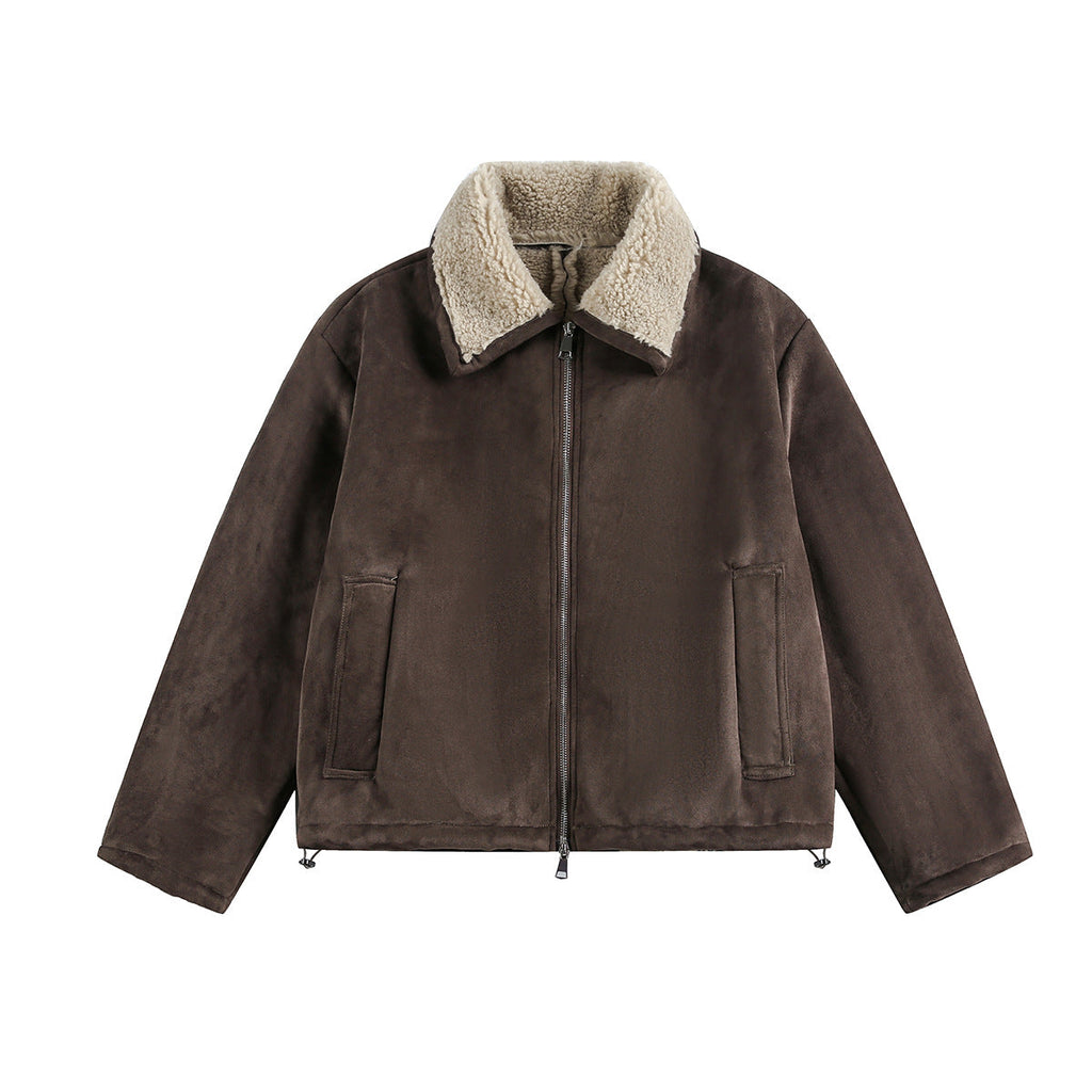 Brown lambhair coat for men eprolo