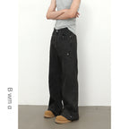 Retro Spliced Beaded Denim Trousers for Men with Loose Flared Straight Leg Design eprolo