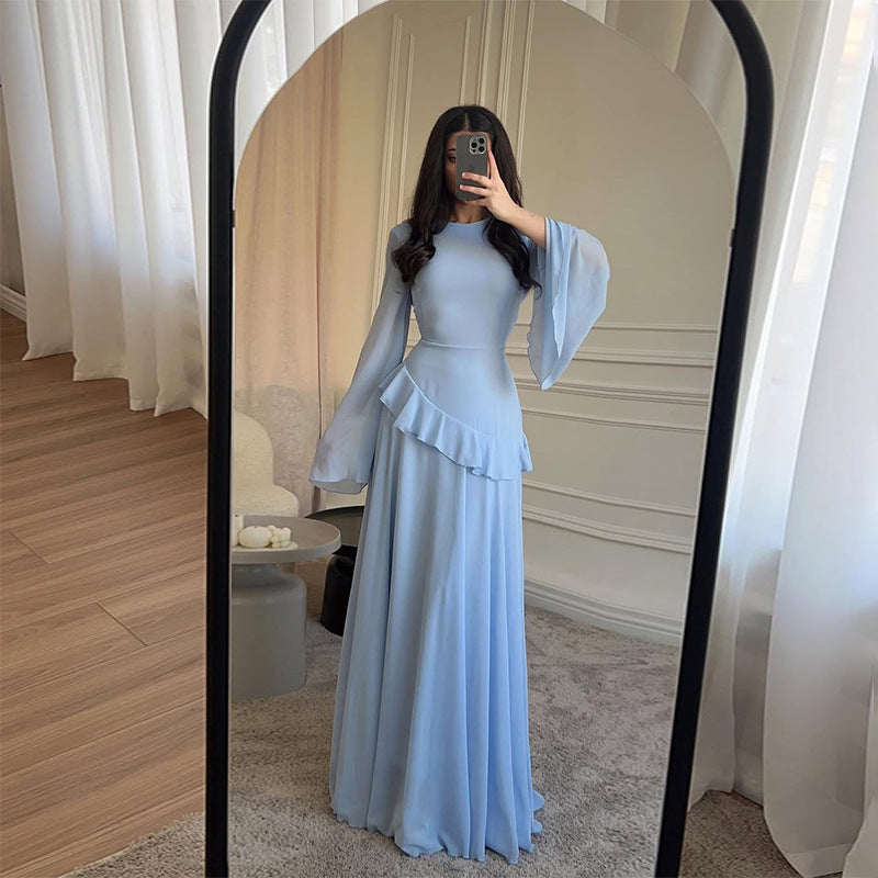 Elegant Round Neck Fitted Long Sleeve Dress in Pure Desire Style eprolo
