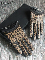 Fashion Women's Short Leather Gloves Lace Edge Leopard Sheepskin Gloves Clothing Accessories Autumn New eprolo