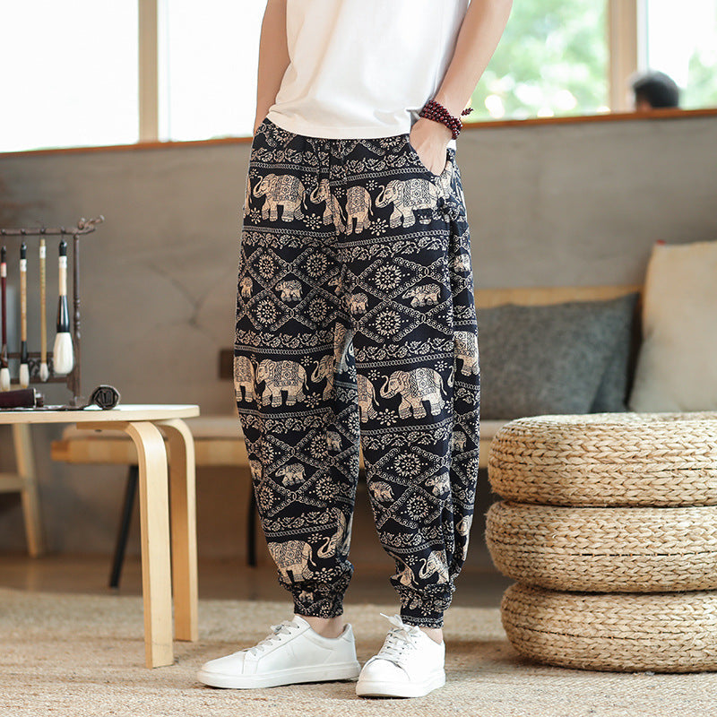 Style Summer Casual Trousers for Men Trendy Long Pants Loose Fit Wide Leg Cuffed Pants eprolo