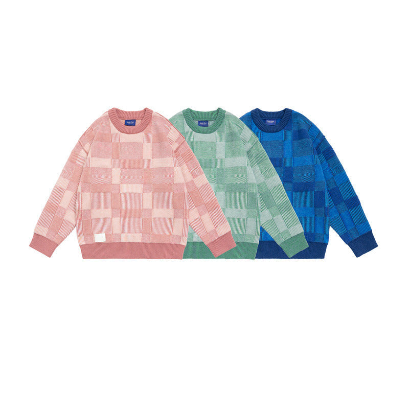 Checkered knit sweater for men and women loose fit sweater eprolo