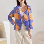 High-end pleated fashionable printed small jacket for women with hand-pleated suit collar eprolo