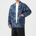 Style Loose Fit Denim Jacket with Dragon Robe Print for Men eprolo