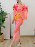 V-neck Bat Sleeve Maxi Pleated Dress Summer New Women's Elegant Retro Style Print Festival Dresses Clothing eprolo