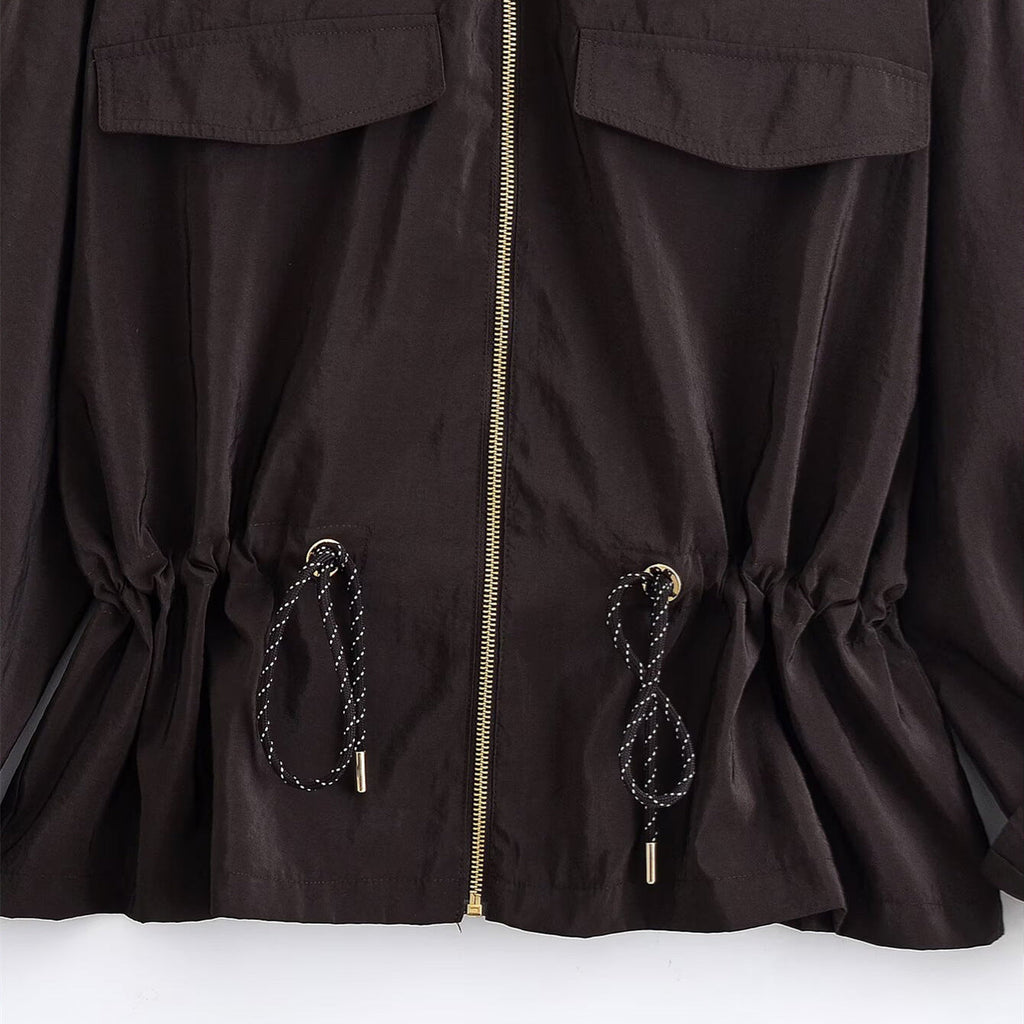 Stand collar workwear drawstring waist cinching jacket eprolo