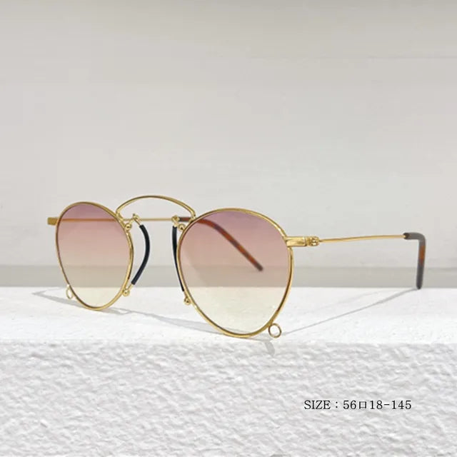 Brand Design Fashion Round Metal Sunglasses Retro Ladies Glasses Classic Luxury Driving Oval Travel Eyewear With Chain eprolo
