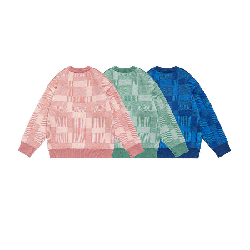 Checkered knit sweater for men and women loose fit sweater eprolo