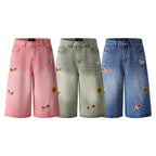 Jeans with Dog Applique Embroidery, Loose Straight Leg Denim Pants for Men and Women eprolo