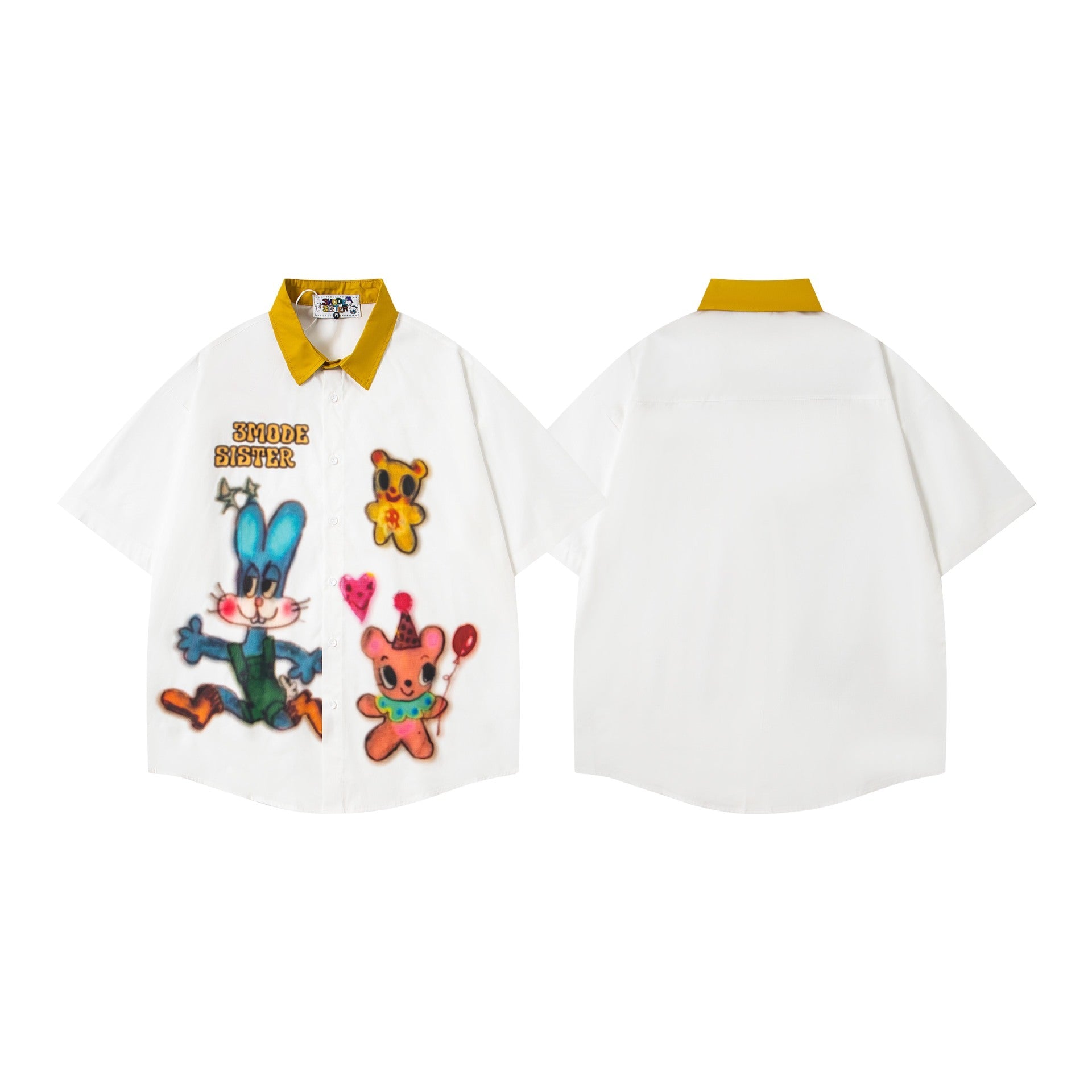 Colorblock Cartoon Print Casual Short Sleeve Shirt for Men and Women Couples Loose Fit eprolo