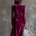 Chic British Style Double-Breasted Fitted Velvet Dress with Suit Collar for Women eprolo