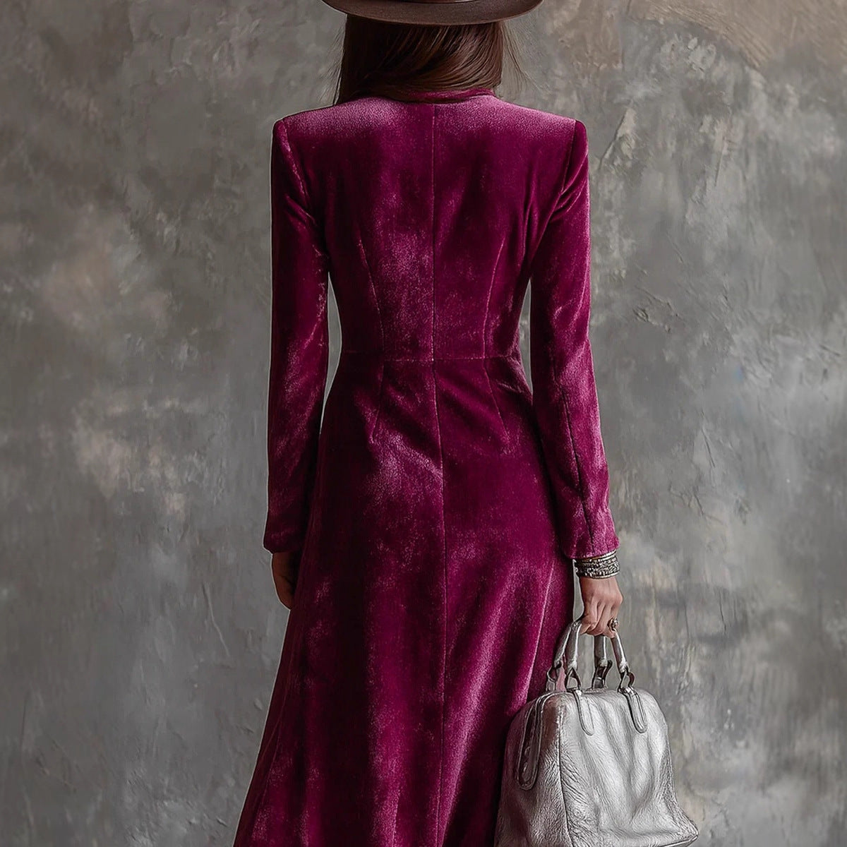 Chic British Style Double-Breasted Fitted Velvet Dress with Suit Collar for Women eprolo
