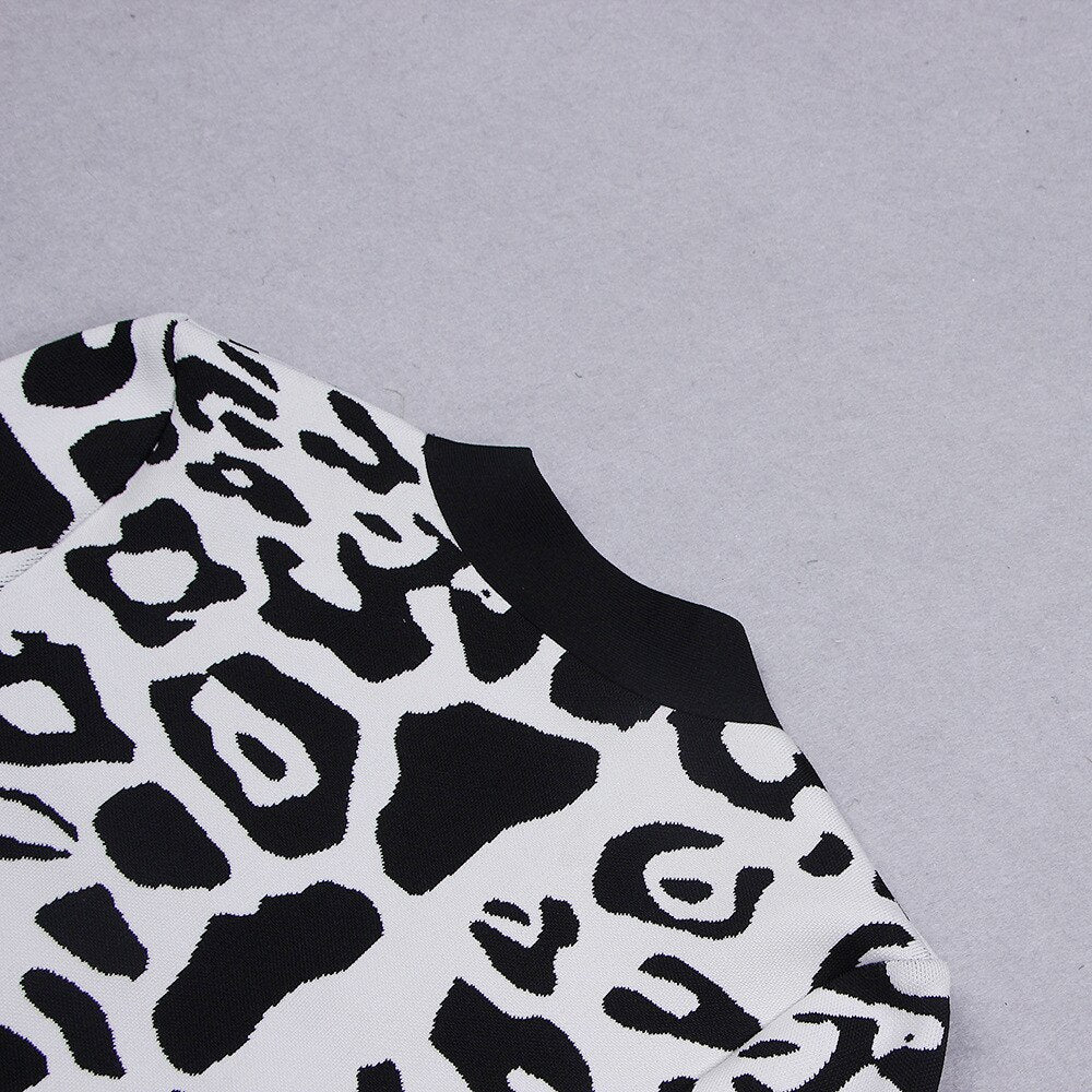 Latest Fashion Star Style Designer Women's Lion Buttons Black White Leopard Print Knitted Cardigan Short Jacke eprolo