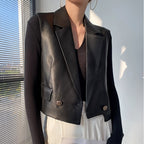 French Fashion Genuine Leather Vest For Women Female Loose Sleeveless Jacket Soft Chic Gilet Short Suit eprolo