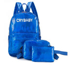 Holographic Laser Backpack Embroidered Crybaby Letters Hologram Backpack set School Bag +shoulder bags +penbags 3pcs/set eprolo