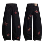 High Street Striped Star Patchwork Wide-Leg Jeans for Men and Women Loose Fit Trousers eprolo