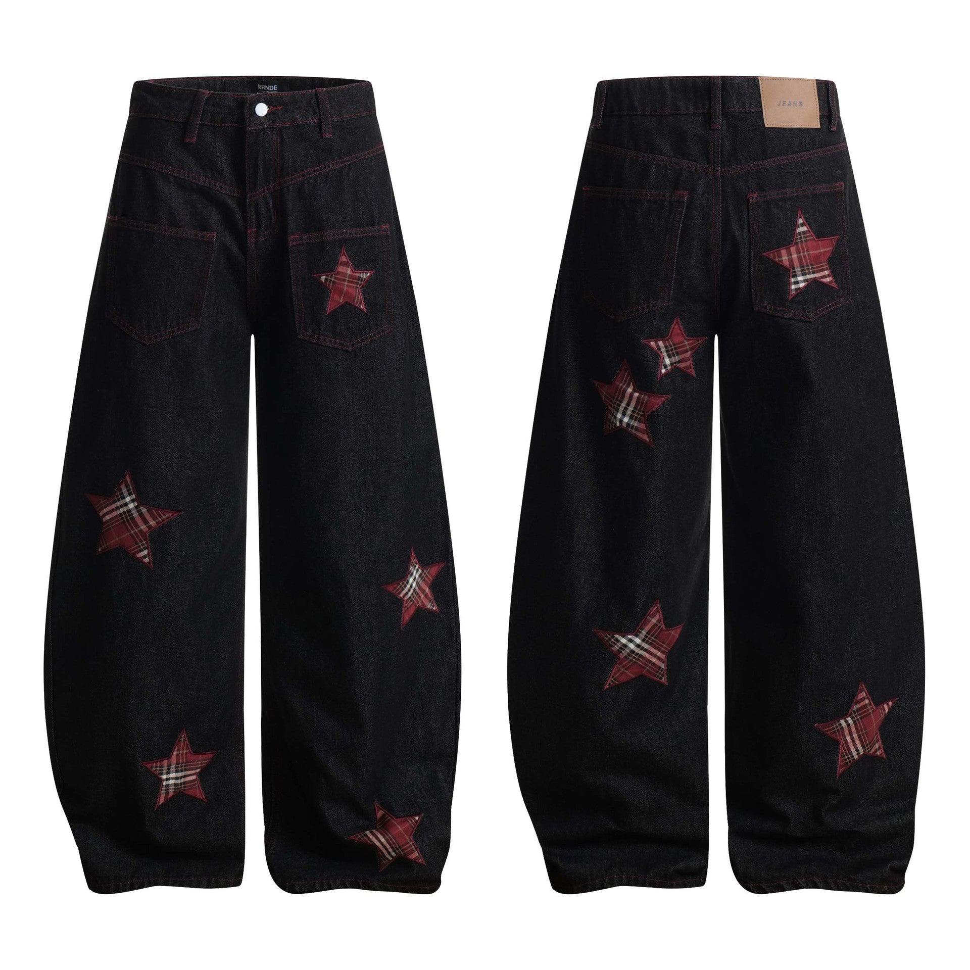 High Street Striped Star Patchwork Wide-Leg Jeans for Men and Women Loose Fit Trousers eprolo