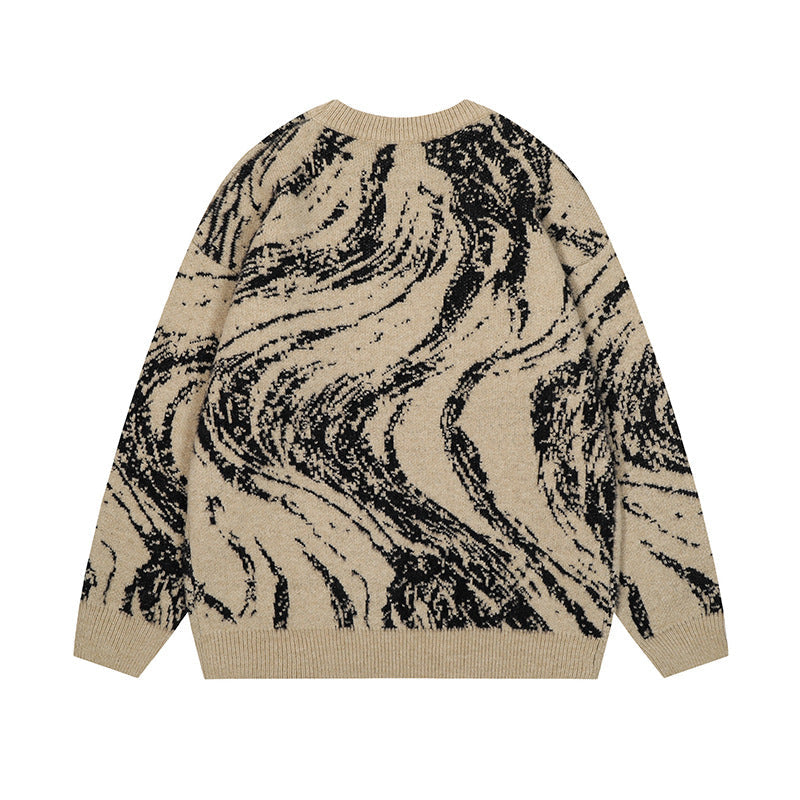 Letter embroidery loose round neck pullover knitted sweater for men eprolo