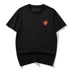 Black thread embroidery dragon pattern short sleeved T-shirt round neck pure cotton breathable top for men's fashion eprolo