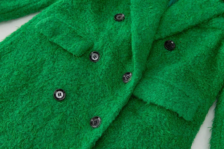 Autumn Winter Wool Blends Green Overcoat For Women Long Sleeve Pockets Double Breasted Vintage Outwear eprolo