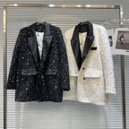 Trendy Fashion Women's Sequins Tweed Cotton Blazer Winter New Turn-down Collar Long Sleeve Button Coat Female eprolo