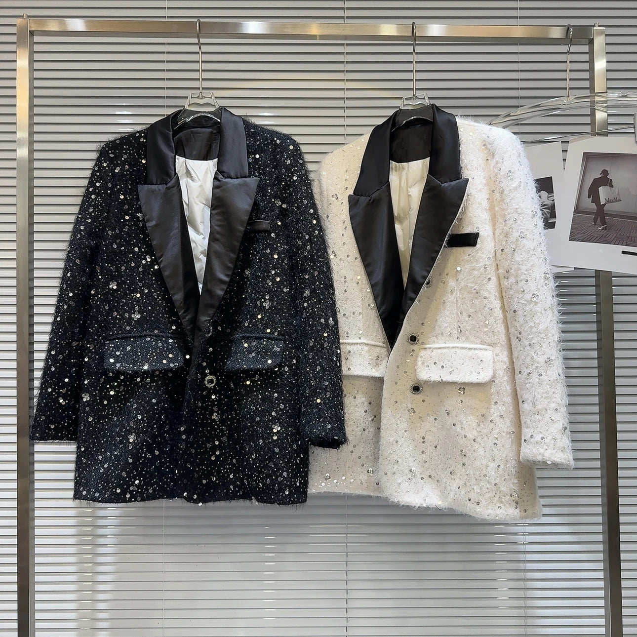 Trendy Fashion Women's Sequins Tweed Cotton Blazer Winter New Turn-down Collar Long Sleeve Button Coat Female eprolo