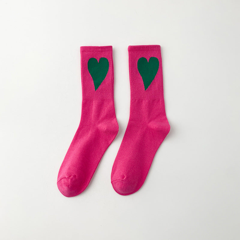 Spring and summer women's large heart-shaped sports socks, INS Korean style mid calf sports socks, Macaron Color sports socks 3 pairs eprolo
