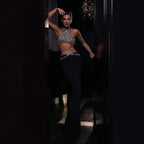 Fashionable Backless Beaded Spicy Mini Short Design Top + Casual Fitted Hip-Hugging Skirt Set eprolo