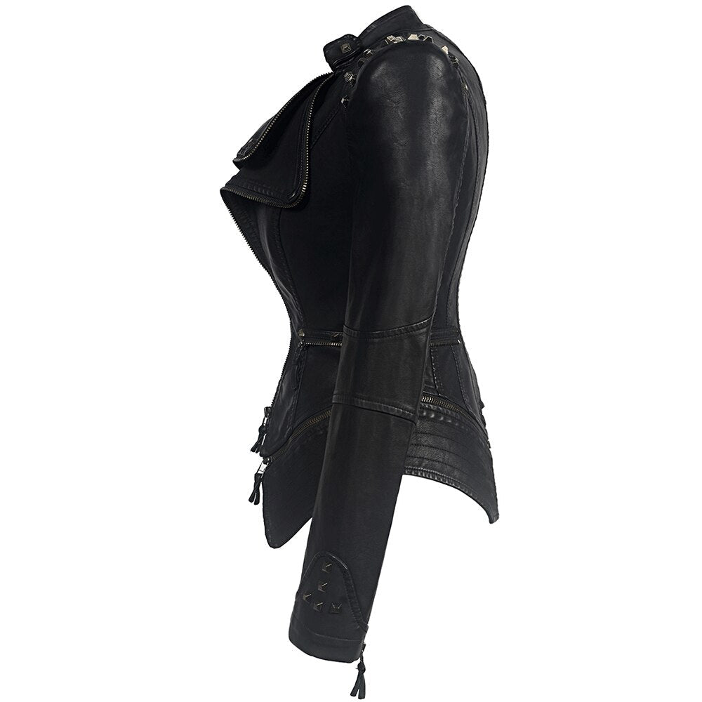 Jacket Women Faux Leather PU Jacket Winter Autumn Black Motorcycle Jacket Outerwear  Gothic Faux leather Coats Chaqueta eprolo