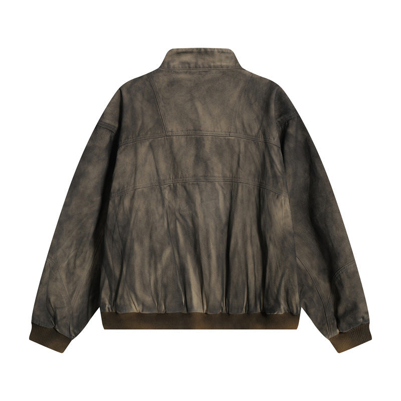 Style Streetwear Retro Tie-Dye Jacket for Men, Stand-Up Collar Pilot Jacket, High-End Edgy Short Coat eprolo