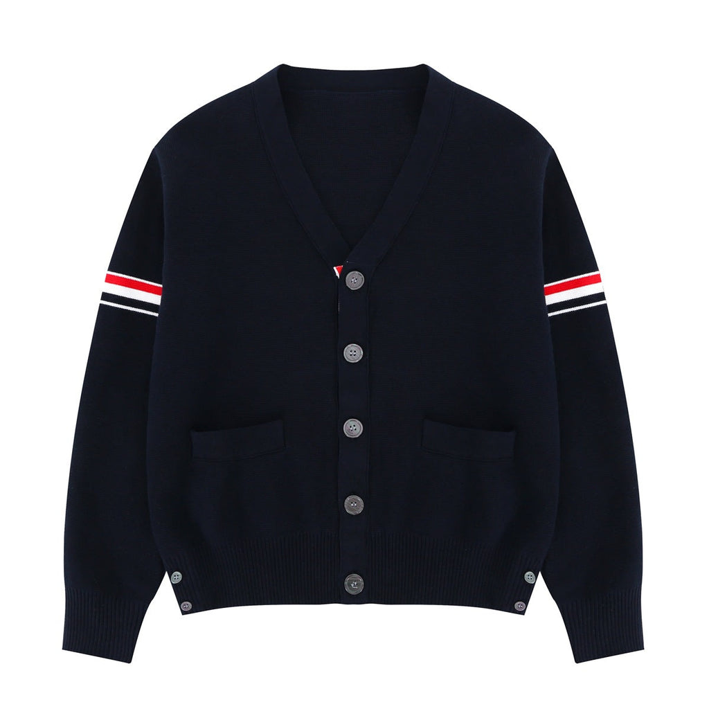 Casual Versatile Knitted V-neck Cardigan for Men and Women Classic Colorful Stripes eprolo