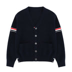 Casual Versatile Knitted V-neck Cardigan for Men and Women Classic Colorful Stripes eprolo