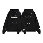 Washed Distressed Hole Letter Print Hoodie Unisex  Loose Casual Hip Hop Sweatshirt eprolo