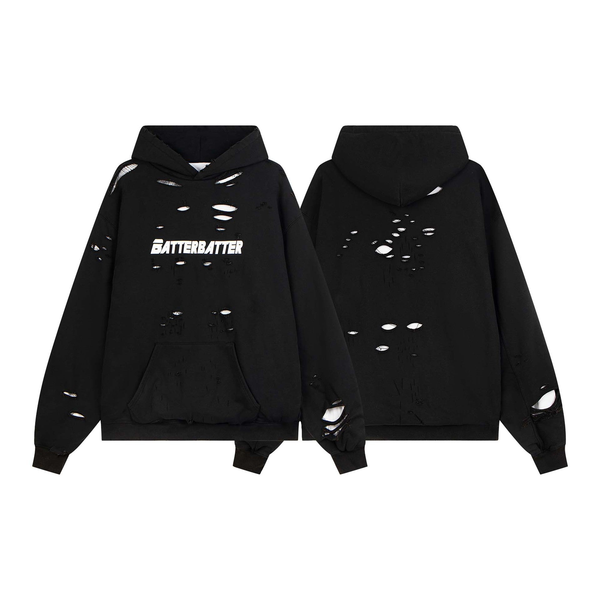 Washed Distressed Hole Letter Print Hoodie Unisex  Loose Casual Hip Hop Sweatshirt eprolo