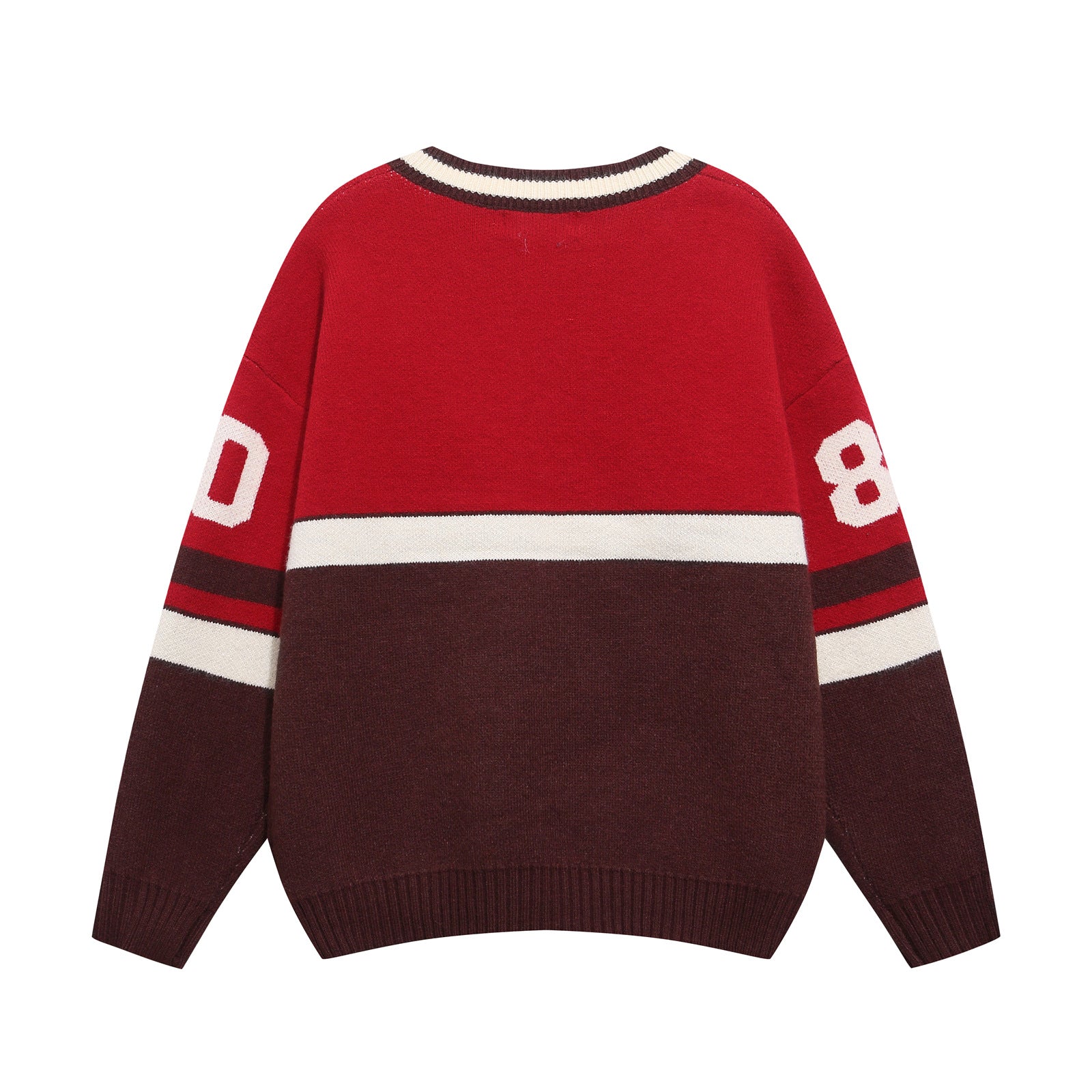 Vintage Color-block Letter Embroidery Couple V-neck Sweater Lazy Oversized Knitwear for Men and Women eprolo