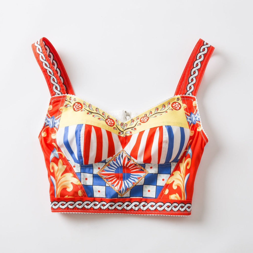 High Quality Fashion Printed Strap Tube Top Exquisite Biker Line Hemming Cotton Spun Quality Women's Tops eprolo